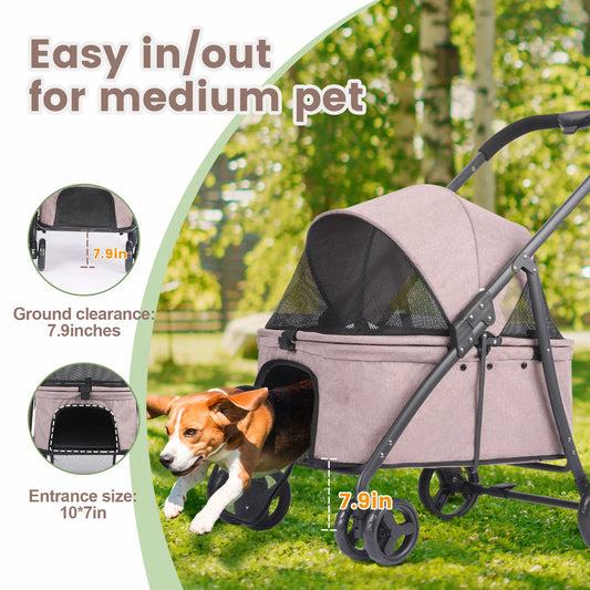 Foldable Dog Stroller Portable 4 Wheel Pet Pushchair Travel Carriage
