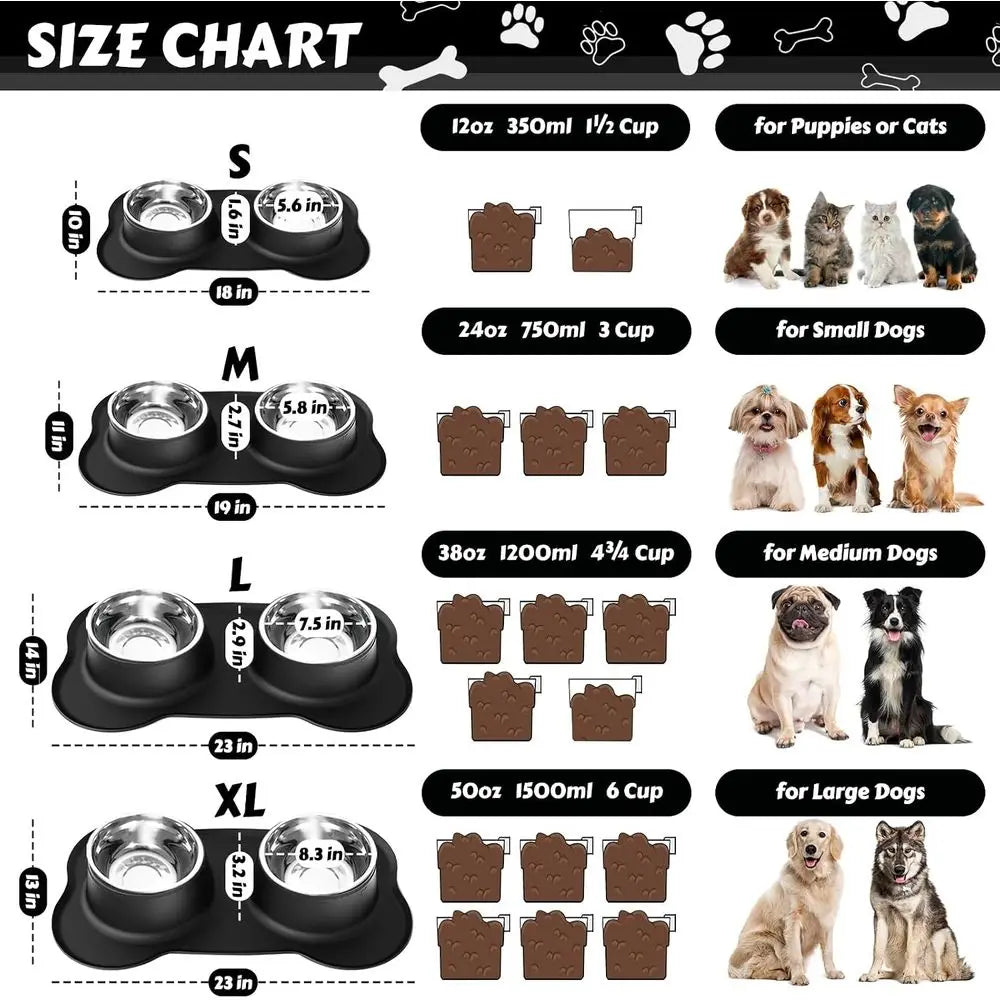 Stainless Steel Dog Bowls No Spill Non Skid Water Dish