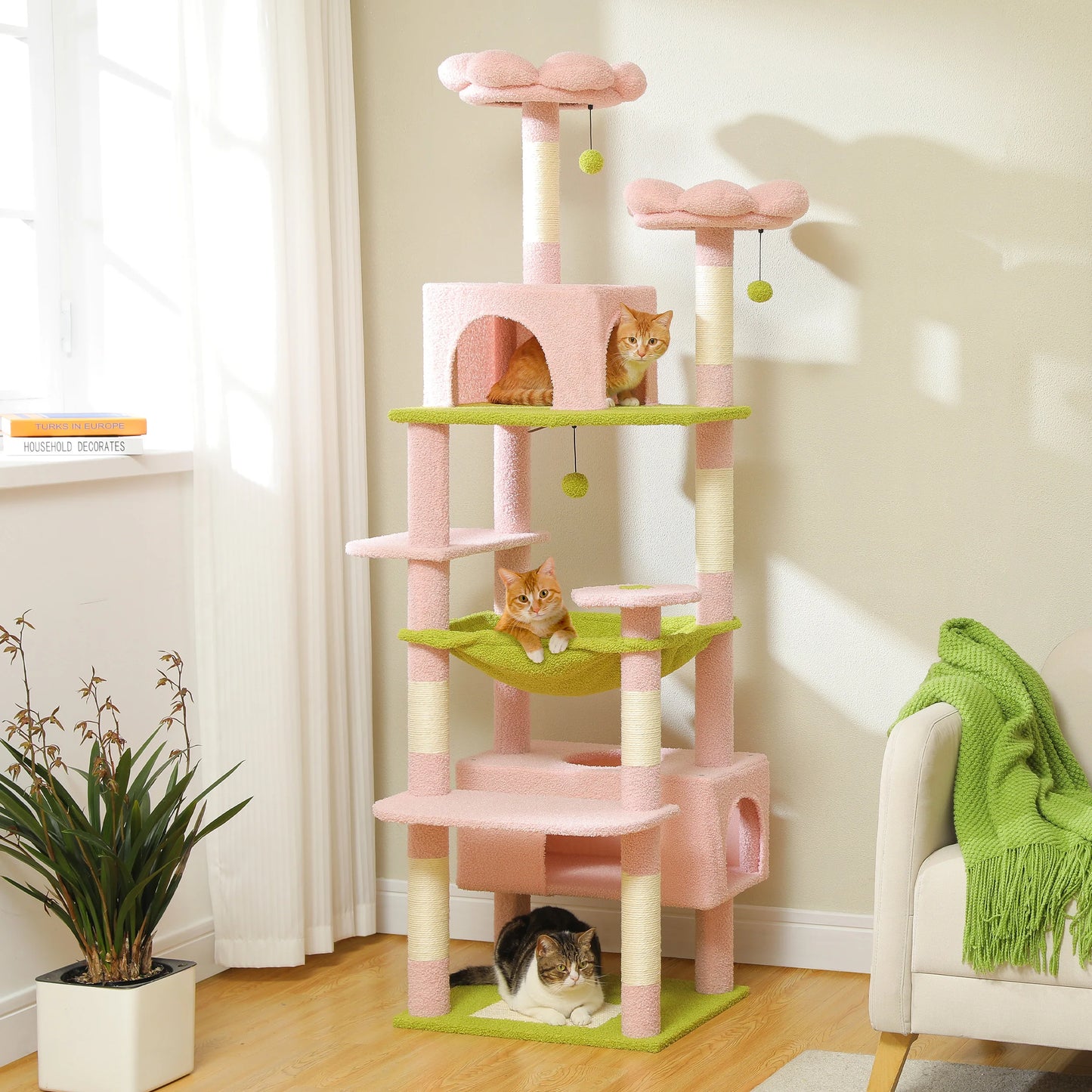 PEQULTI Multi Level Cat Tree Tower Scratching Posts Hammock Condo