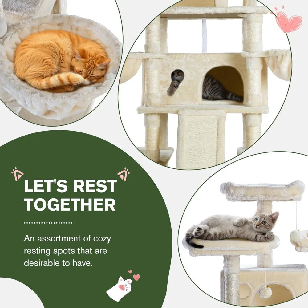 DAFIFY Large Cat Tree With Condo And Plush Perches Indoors