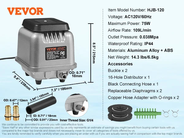 SucceBuy Linear Air Pump For Ponds And Water Gardens
