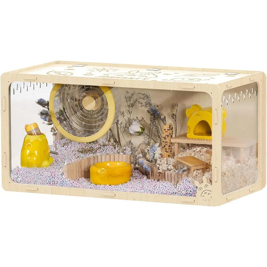 Wooden Hamster Cage Large Habitat Open Top Transparent Acrylic