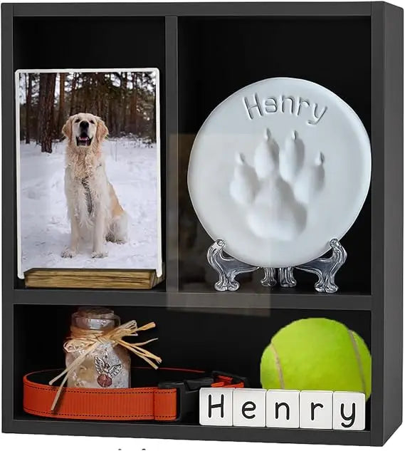 Traditional Handcrafted Pet Remembrance Shadow Box With Premium Shelving Canines
