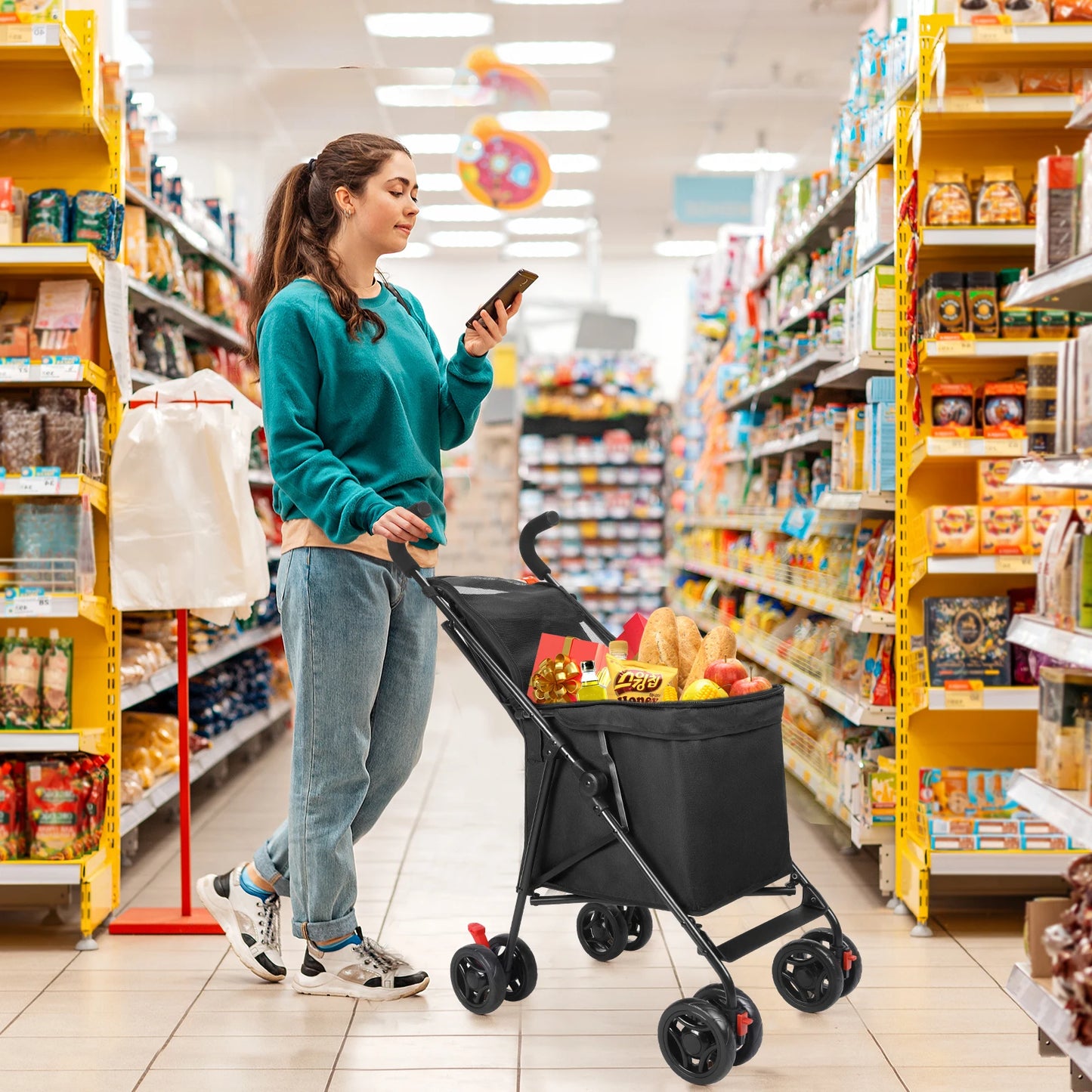 Wedyvko Folding Shopping Cart Portable Durable Lightweight Market Trolley