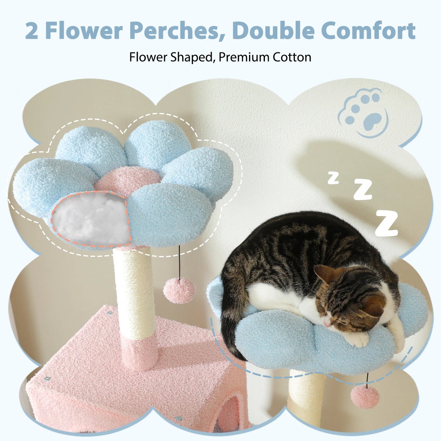 PEQULTI Multi Level Cat Tree Tower Scratching Posts Hammock Condo
