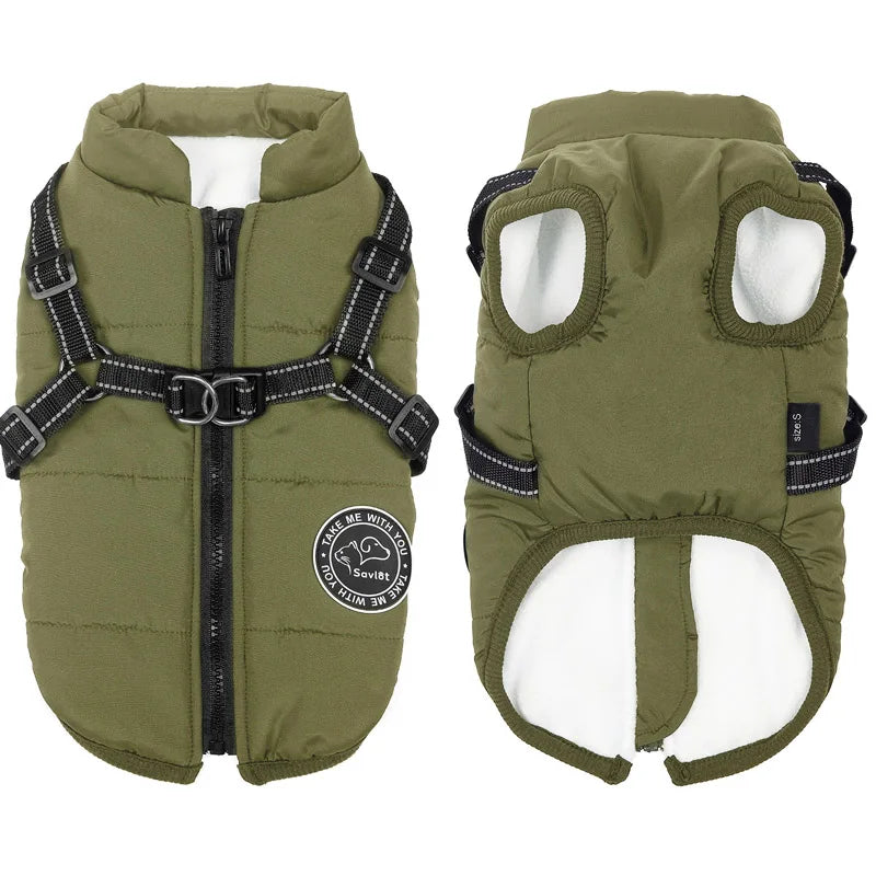 Winter Warm Dog Jacket Waterproof Coat With Harness For Pets