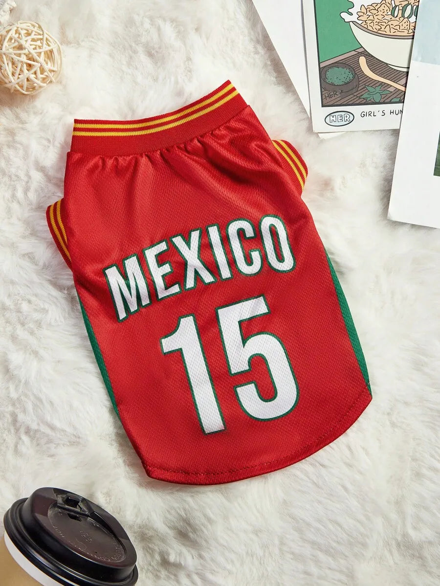 Mexican National Team Style Pet Jersey With Striped English Number Print