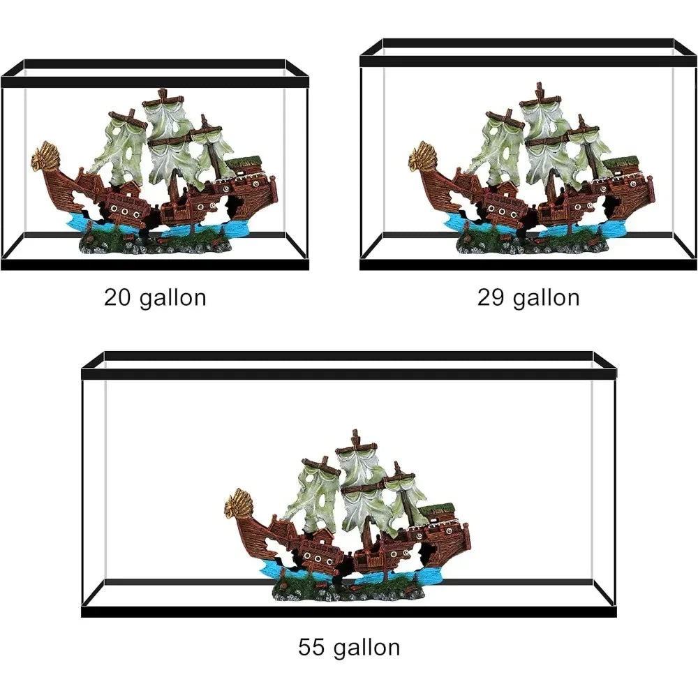 Customizable Shipwreck Aquarium Ornament With Sail Decoration For Tanks