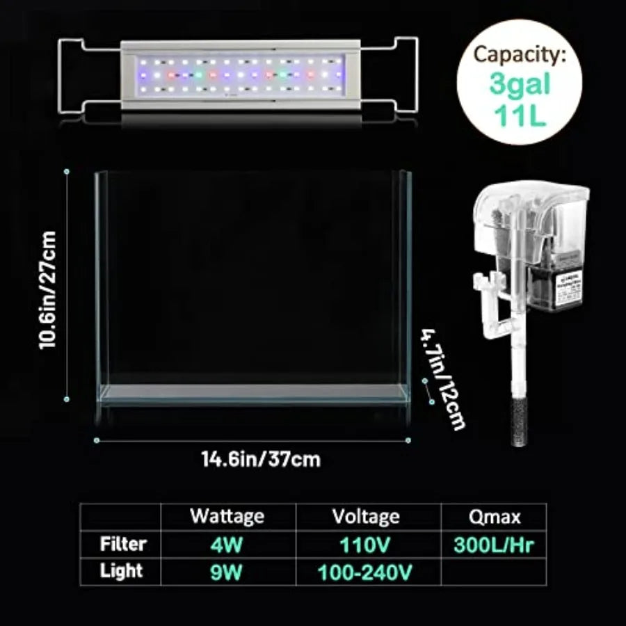Rimless Glass Aquarium Starter Kit Ultra Clear Low Iron Tank