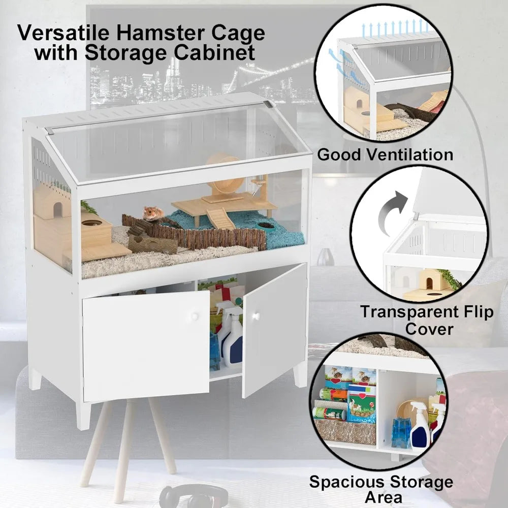 High Concerned Hamster Cage With Storage Cabinet And Easy View Acrylic Panels For Hedgehog Gerbil And Rat