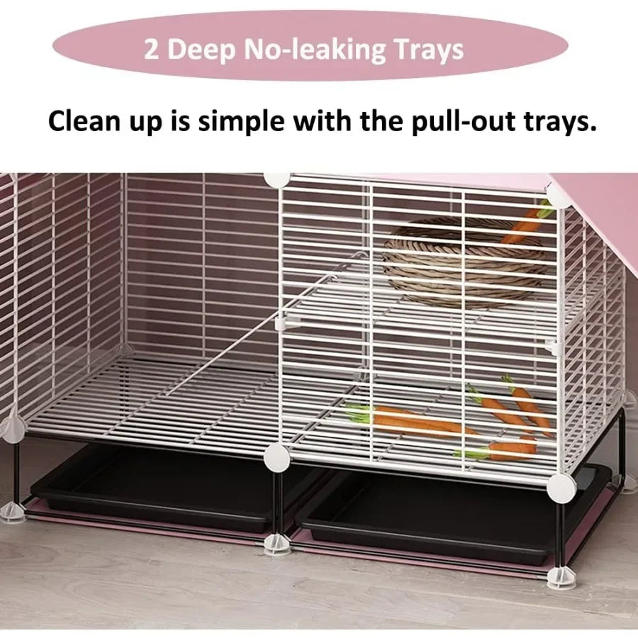 Hign-concerned Two Story Indoor Rabbit Cage With Dual Deep Pull Out Trays And Urine Guard
