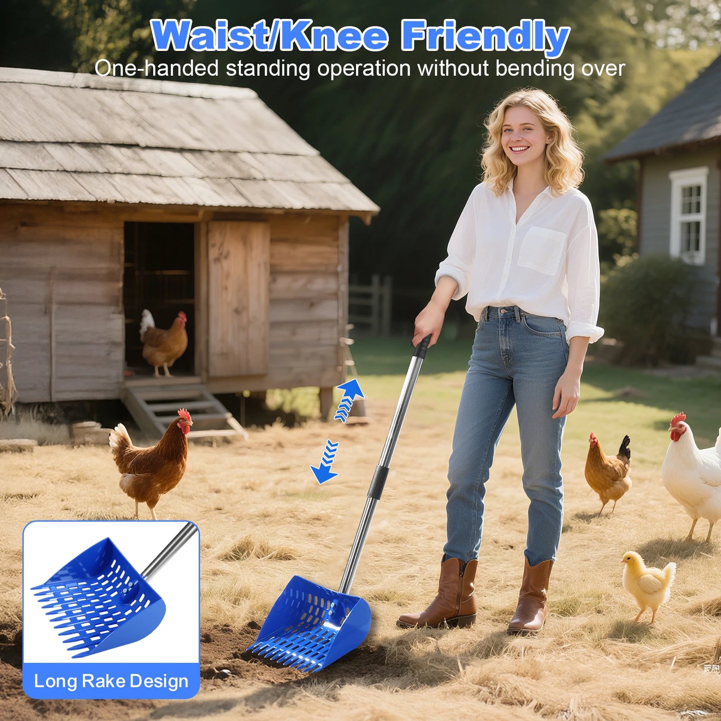 Ergonomic 2 In 1 Chicken Shovel And Rake For Coops