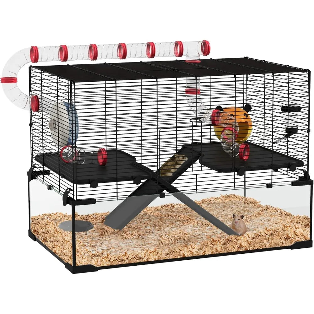 Gap Extra Large Hamster Cage With Tube Tunnel For Dwarf Hamsters Rats And Gerbils Deep Glass Bottom