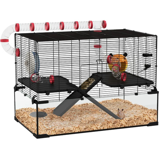 Gap Extra Large Hamster Cage With Tube Tunnel For Dwarf Hamsters Rats And Gerbils Deep Glass Bottom