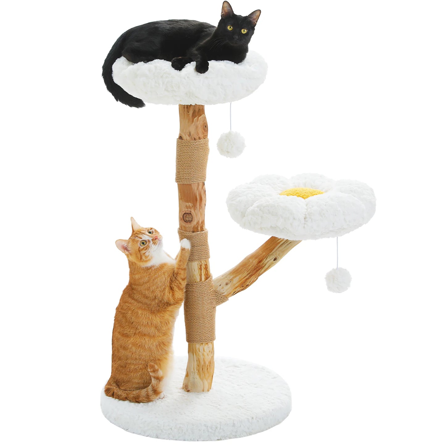 PAWZ Road Modern Cat Tree Tower With Natural Solid Wood Scratching Posts And Basket