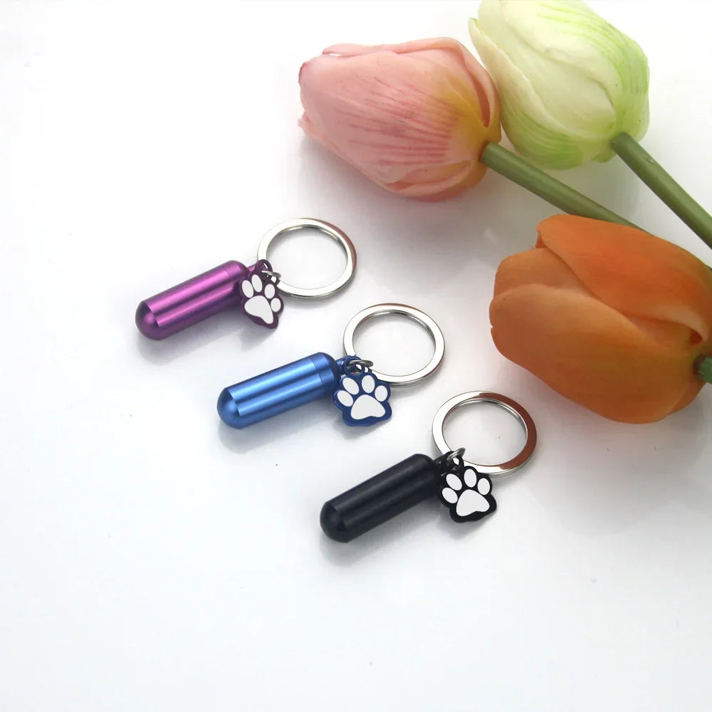 Pet Urn Keychain Paw Print Cylinder Urn Pendant Keepsake