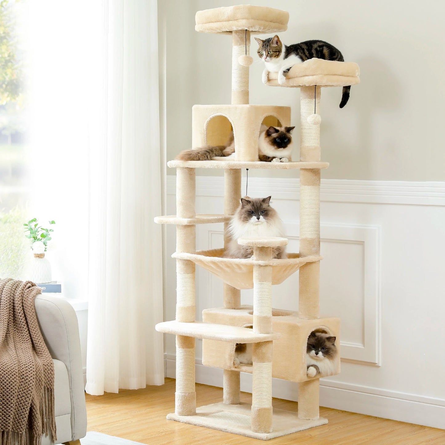 PEQULTI Multi Level Cat Tree Tower Scratching Posts Hammock Condo
