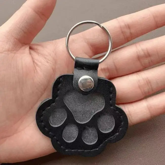Leather Memorial Pet Hair Storage Keychain Cat Paw Charm