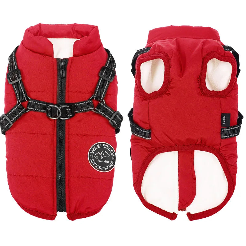 Winter Warm Dog Jacket Waterproof Coat With Harness For Pets