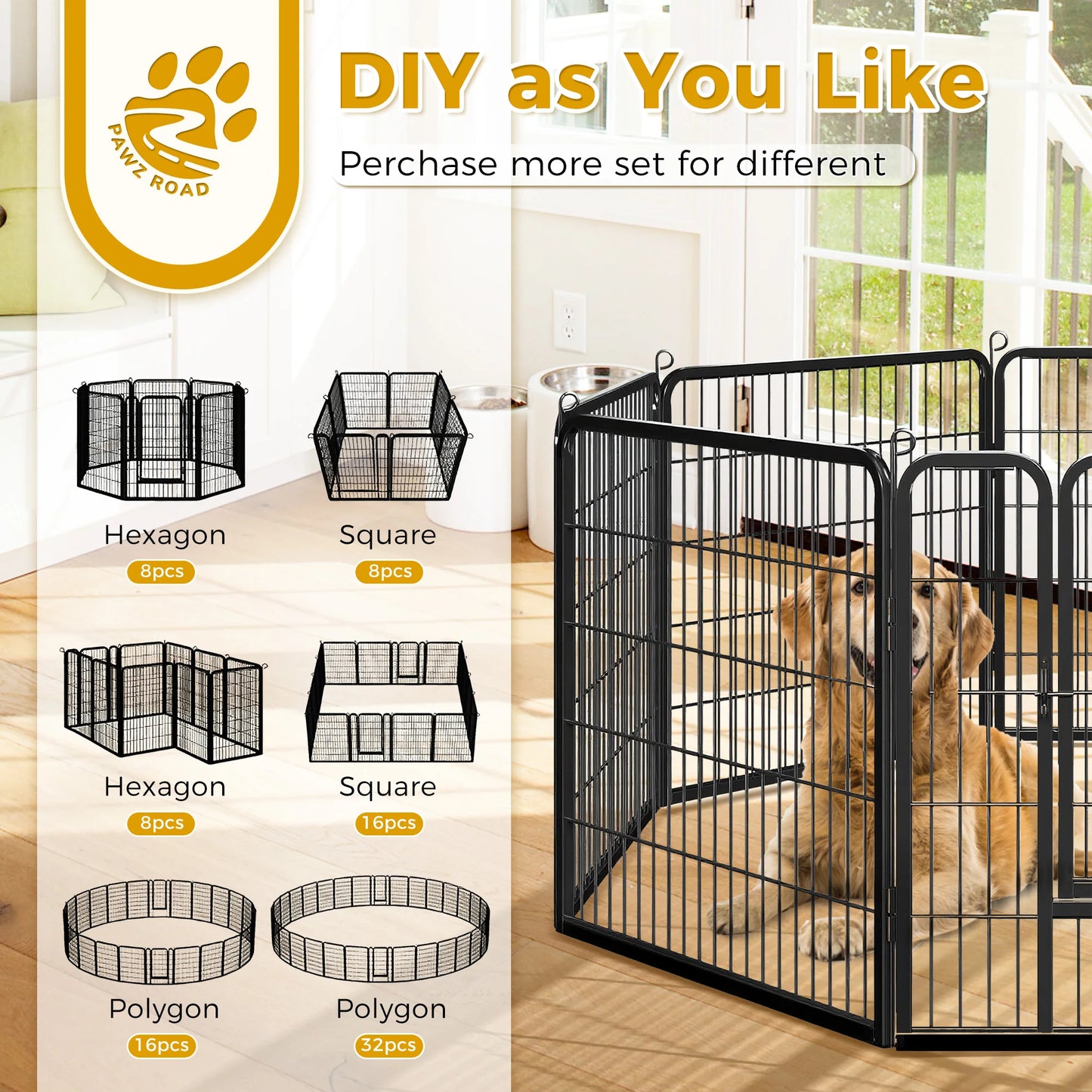 Dog Playpen With Door Foldable Metal Pet Fence For Yard