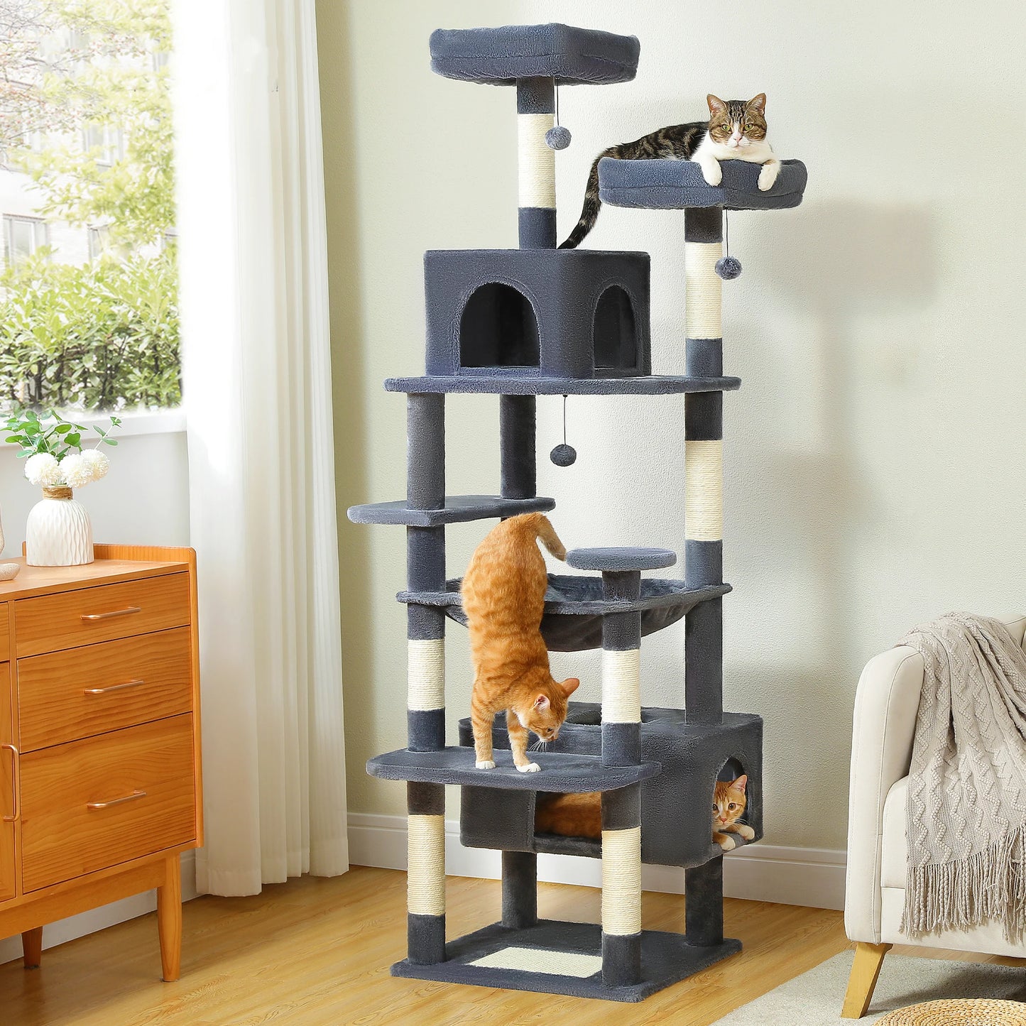 PEQULTI Multi Level Cat Tree Tower Scratching Posts Hammock Condo