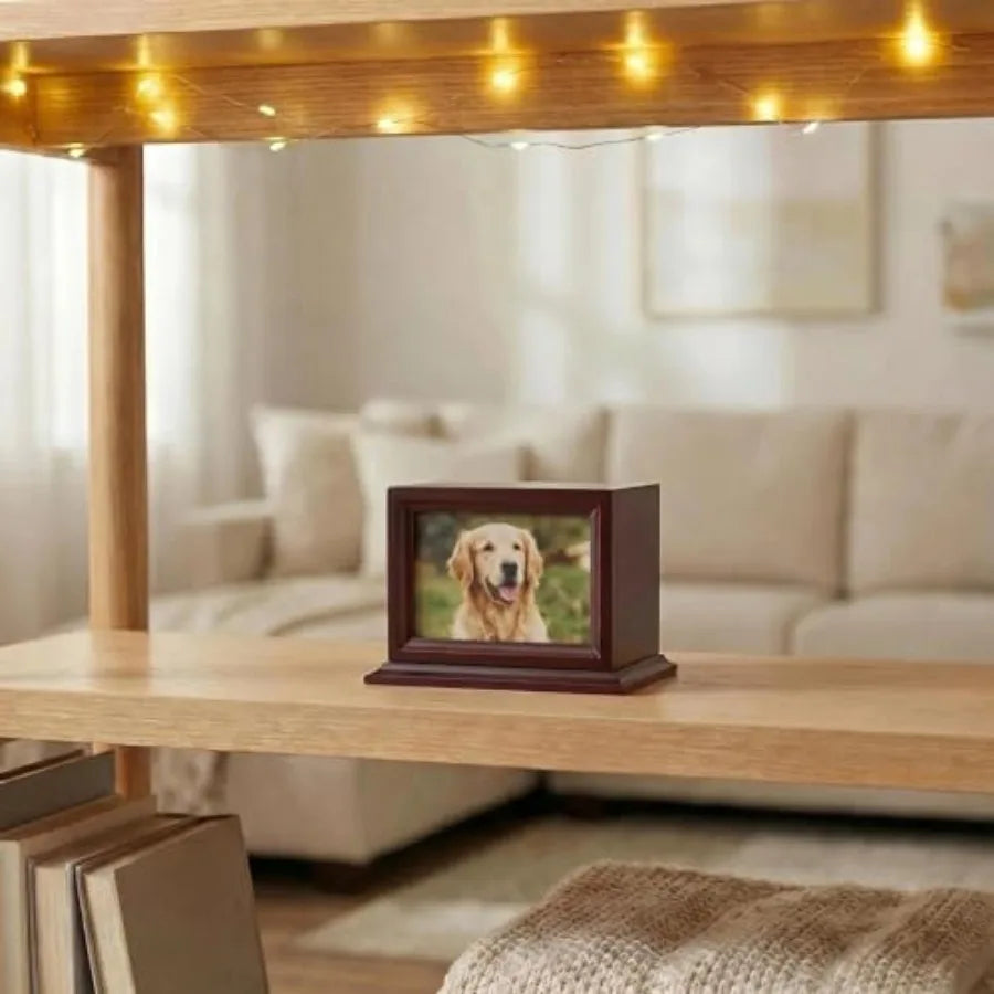 Wooden Pet Memorial Keepsake Urn For Dogs And Cats Photo Box Cremation