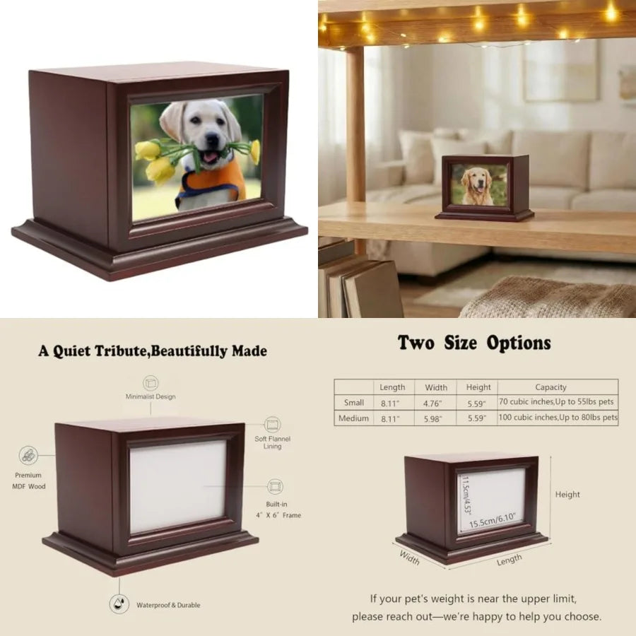 Wooden Pet Memorial Keepsake Urn For Dogs And Cats Photo Box Cremation
