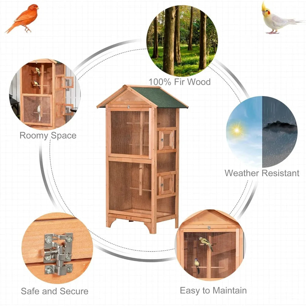 Wooden Outdoor Bird Cage For Finches And Parakeets With Tray