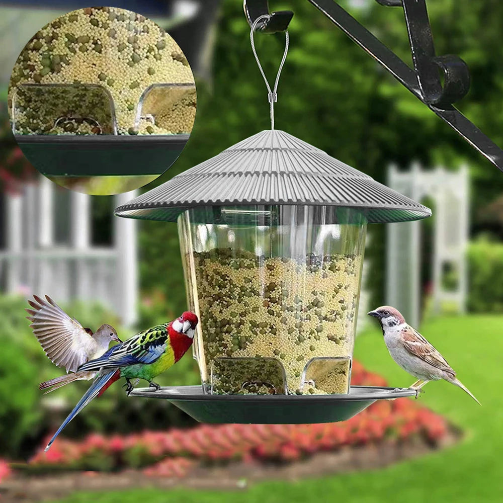Garden Gazebo Hanging Bird Feeder With Hexagonal Terrace Roof And Rope