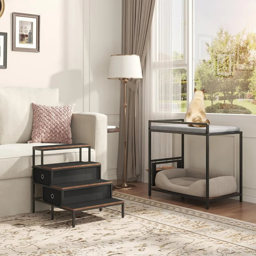 360 Rotating Adjustable Pet Feeder Perch Staircase Bed With Drawers