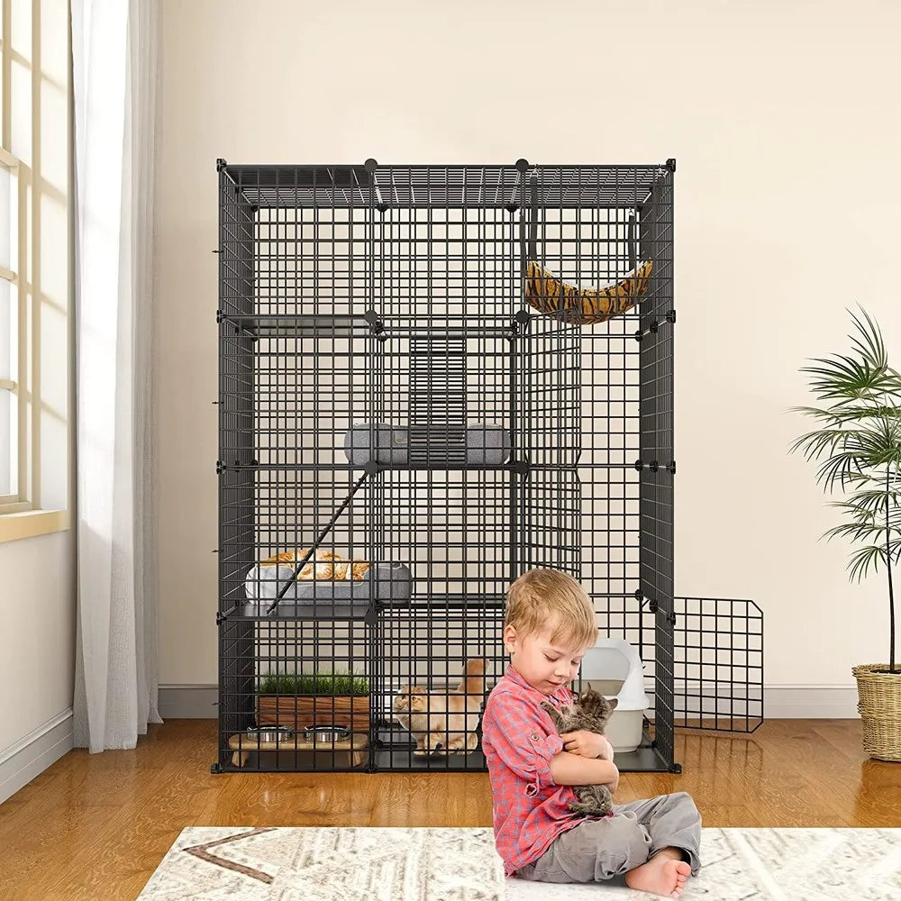Cat Cage Enclosure Metal Wire Kennel DIY Playpen Catio Hammock