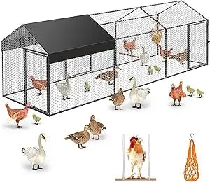 XMSJ Metal Chicken Coop Run for Outdoor Poultry Yard
