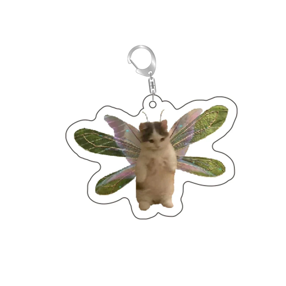 Button Bread Popping Cat Meow Meme Keychain Pendant