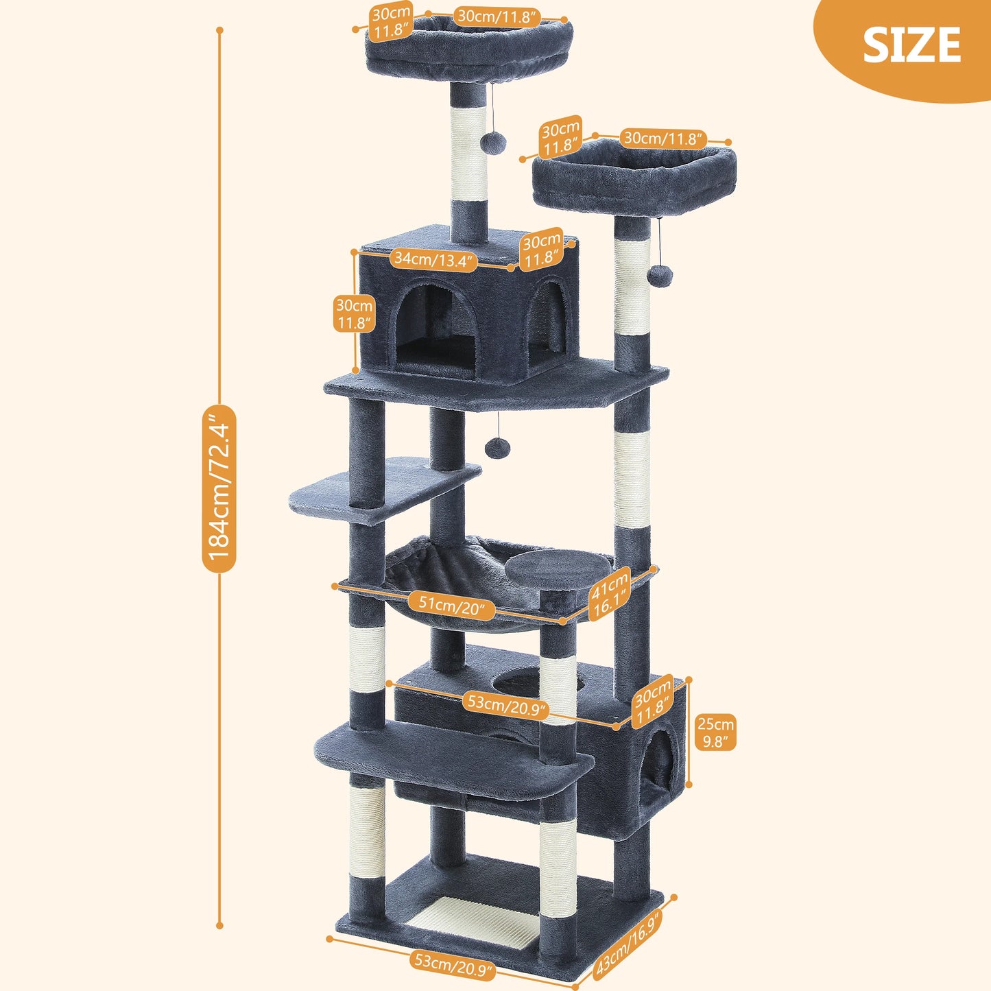 PEQULTI Multi Level Cat Tree Tower Scratching Posts Hammock Condo