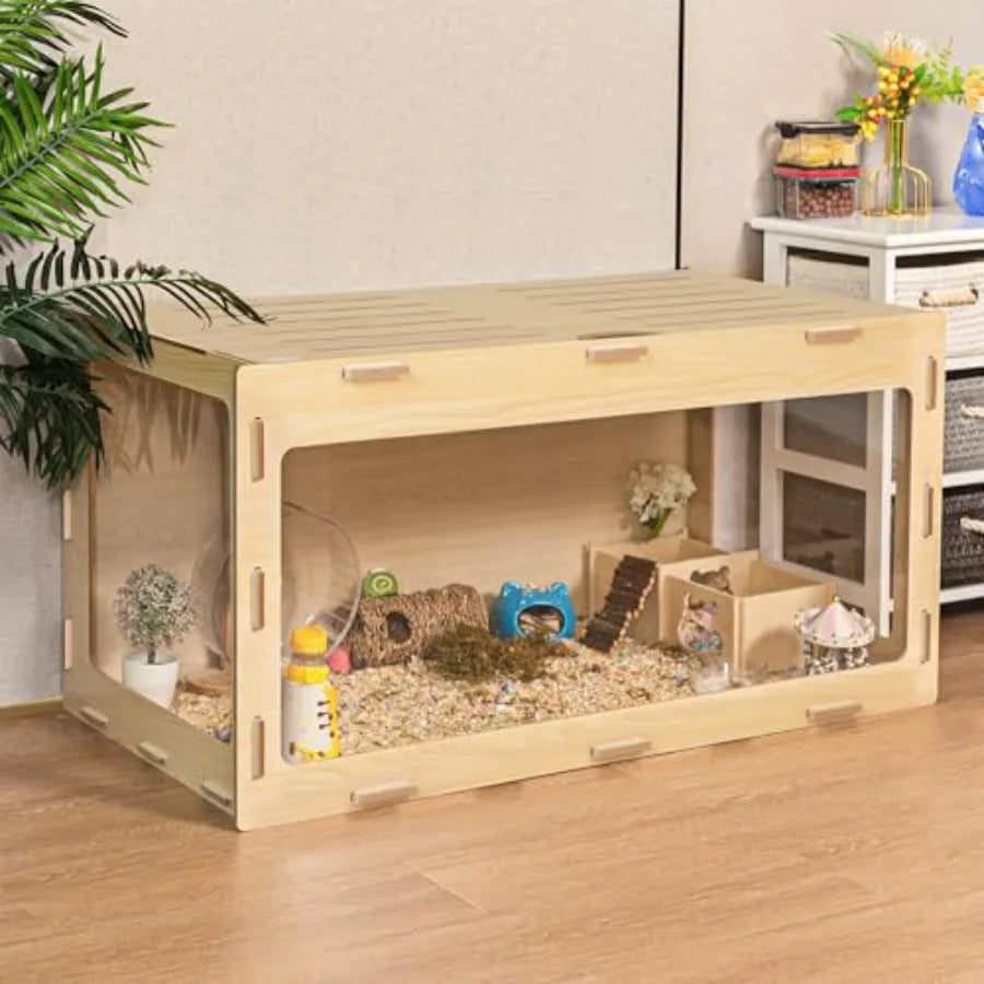 Wooden Hamster Cage Bigger World Openable Top With Acrylic Panels