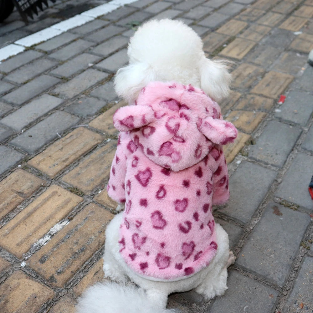 Winter Fleece Dog Hoodie Leopard Pattern Coat for Dogs