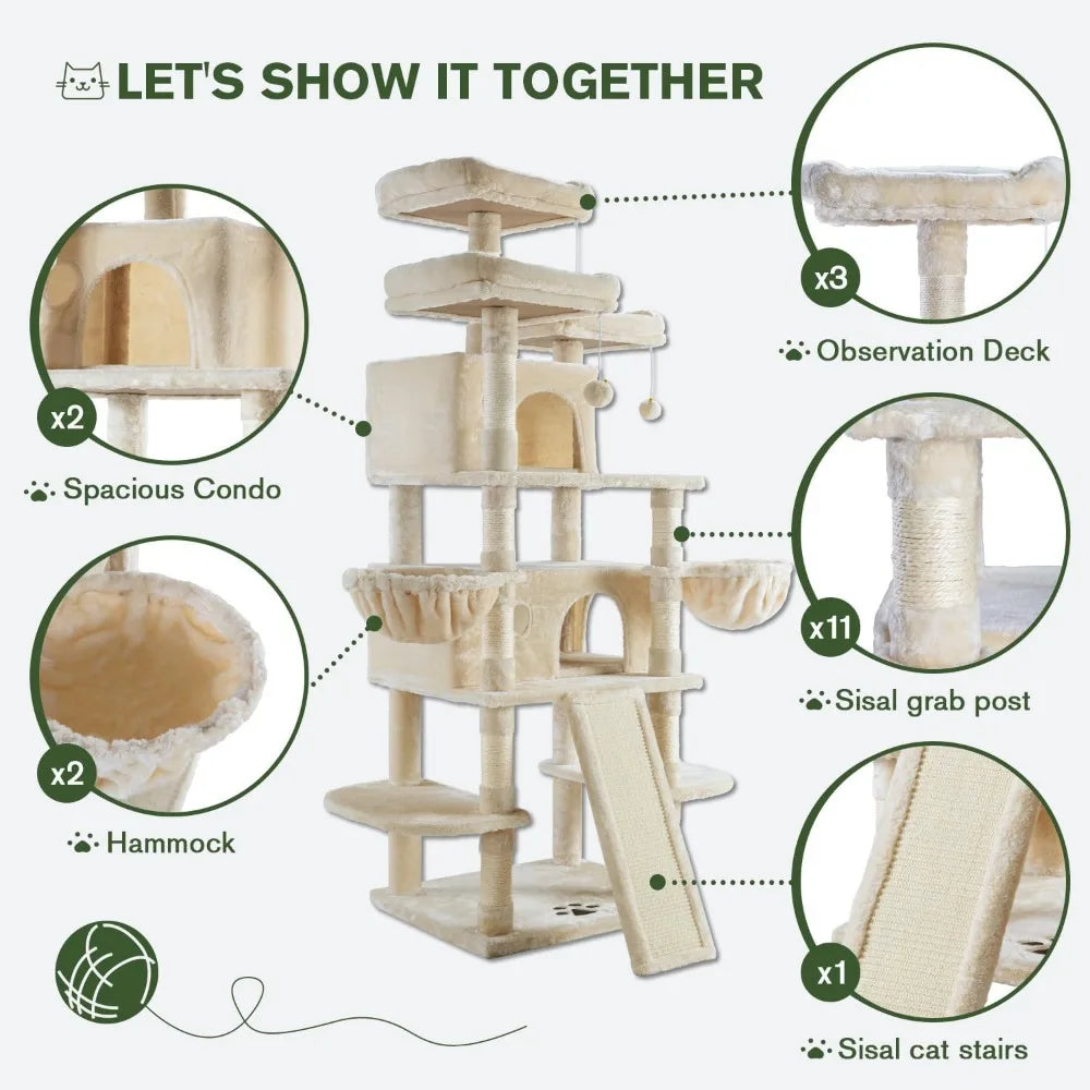 DAFIFY Large Cat Tree With Condo And Plush Perches Indoors