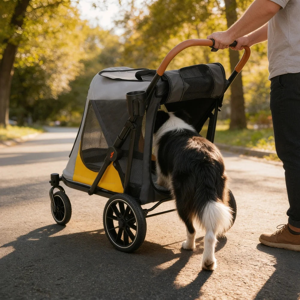 Foldable Dog Stroller Carrier With Removable Cushion Up To 42kg