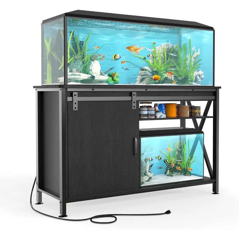 Heavy Duty Metal Aquarium Stand With Sliding Door And Power Outlet