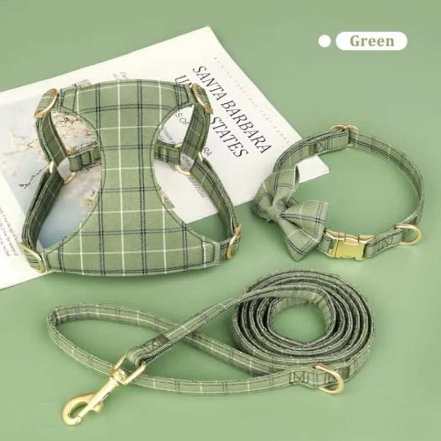 Dog Harness Collar And Leash Set With Bowtie For Pets