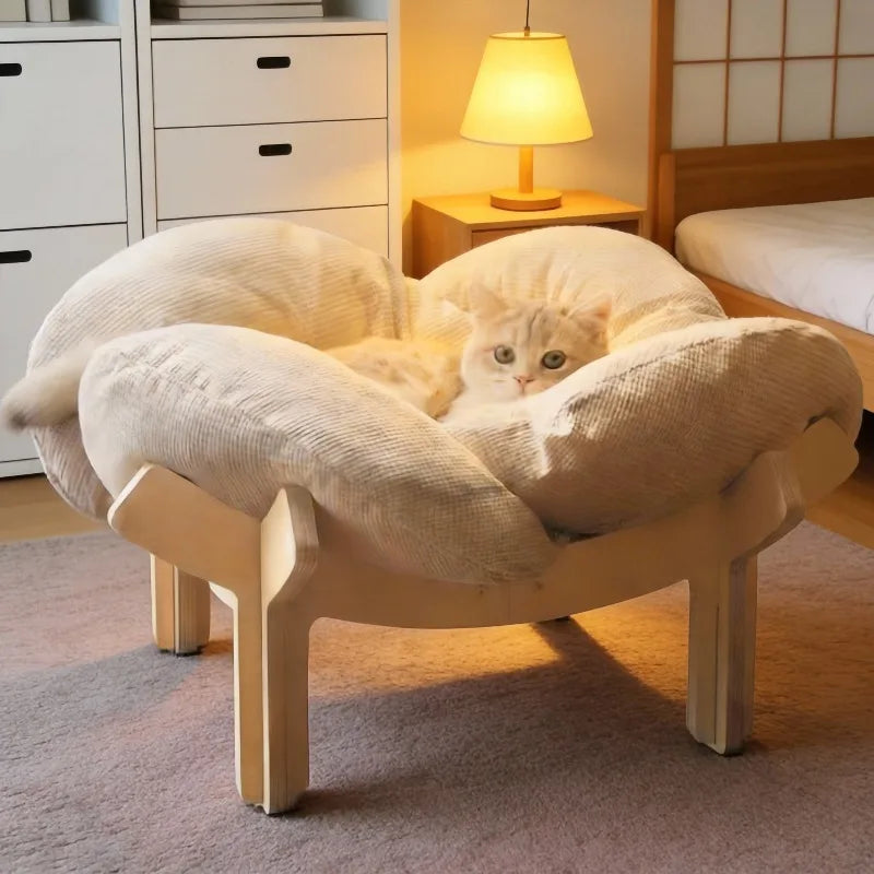 Wooden High Leg Cat Bed With Soft Cushion Pet Sofa