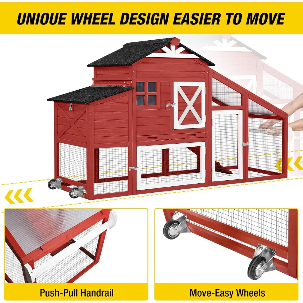 Mobile Chicken Coop On Wheels Expandable Poultry Cage Nest Box
