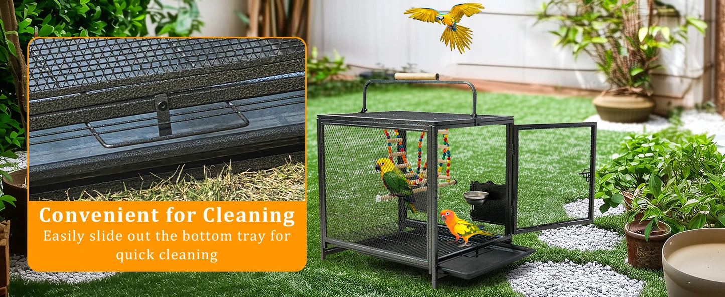 Heavy Duty Wrought Iron Travel Bird Cage With Wooden Perch