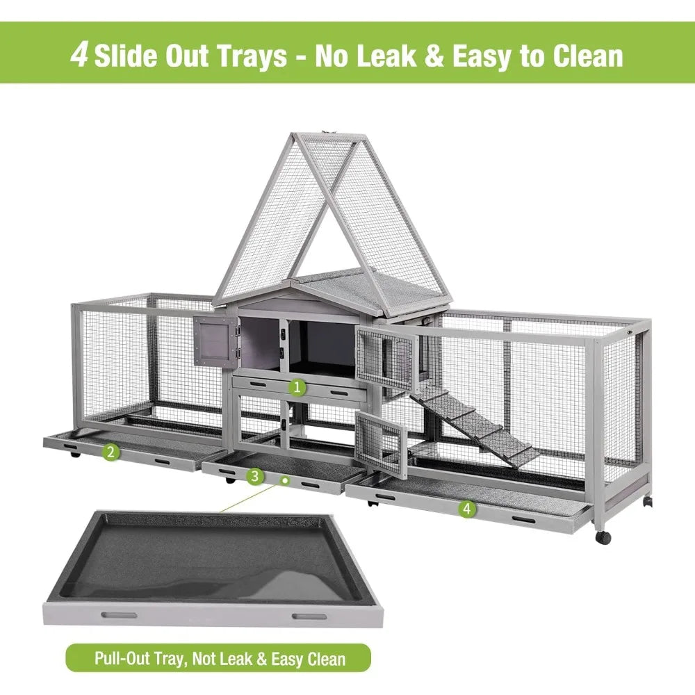 Rabbit Hutch Indoor Outdoor Cage On Wheels With Trays