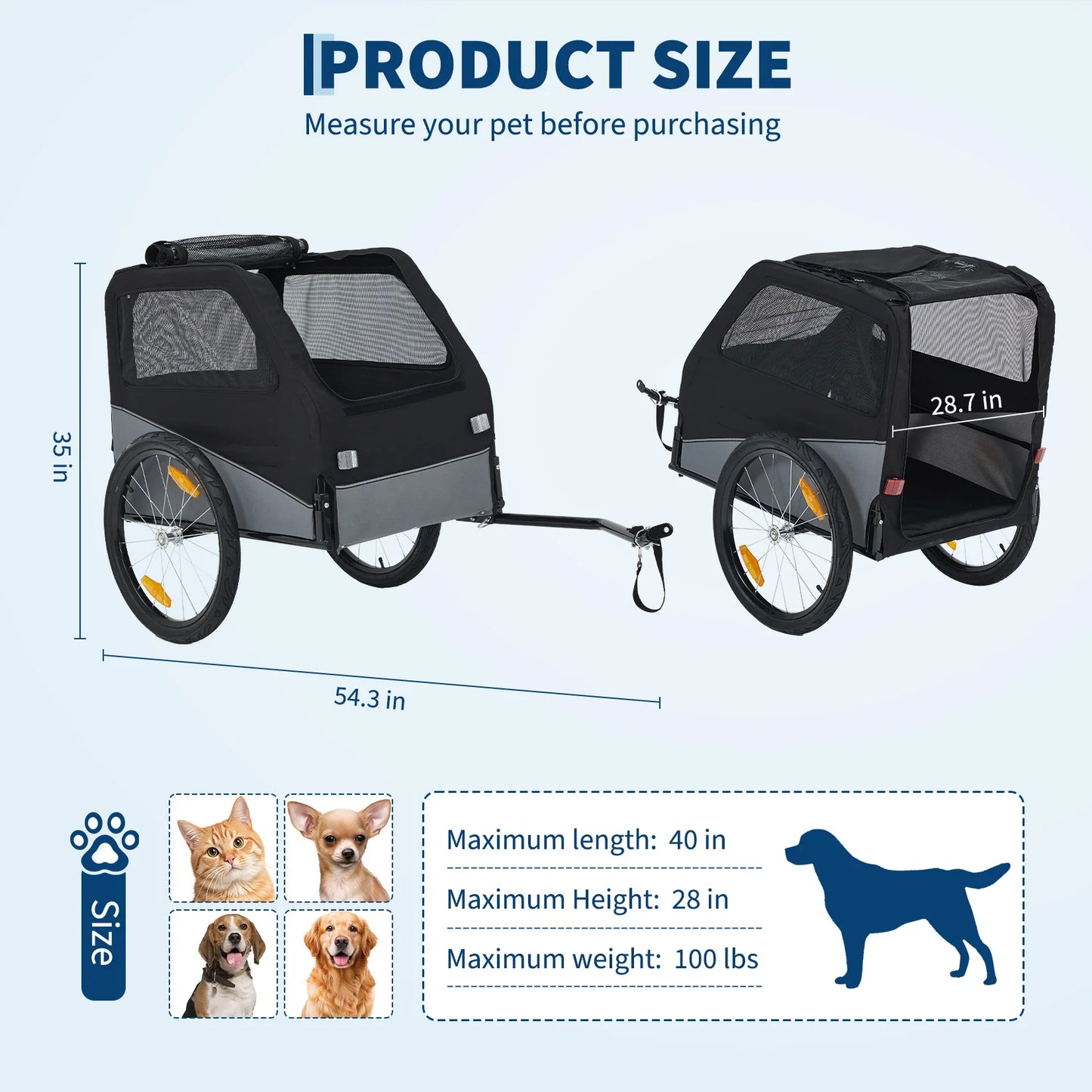 Foldable Dog Bike Trailer Steel Frame 100 Lb Capacity