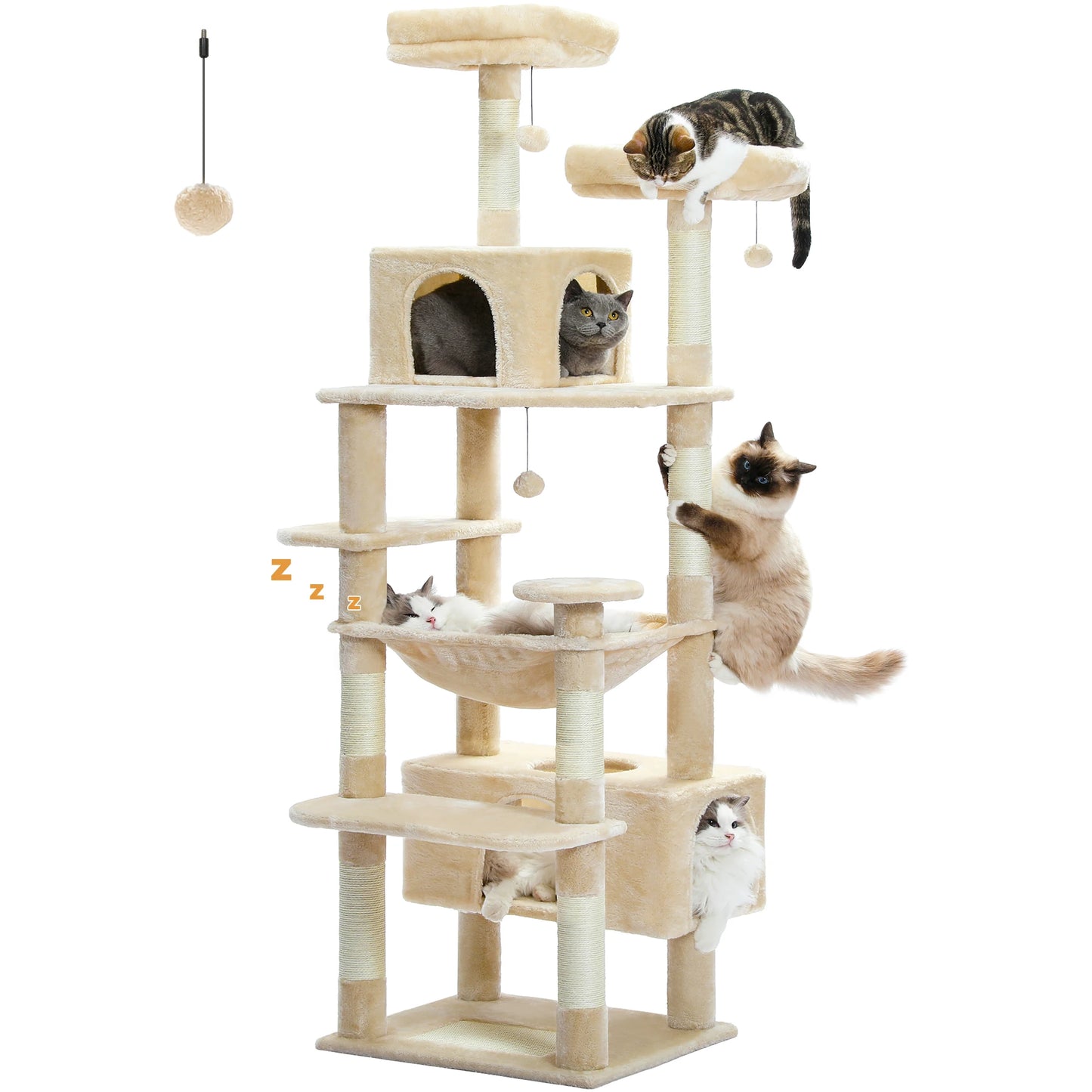 PEQULTI Multi Level Cat Tree Tower Scratching Posts Hammock Condo