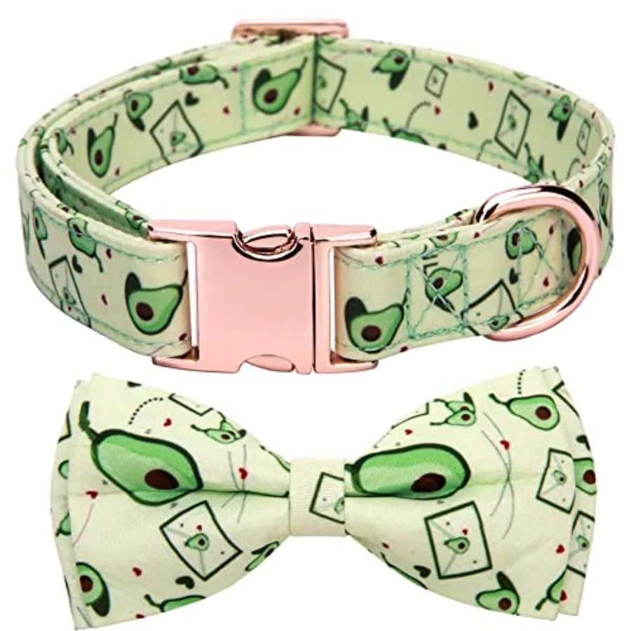Adjustable Bow Tie Dog Collar With Printed Cute Pattern