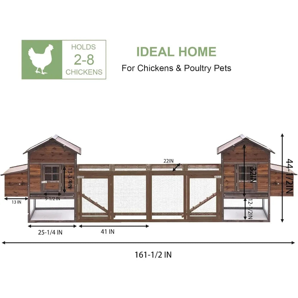 MKDK Large Wooden Chicken Coop Outdoor Run With Nesting Boxes
