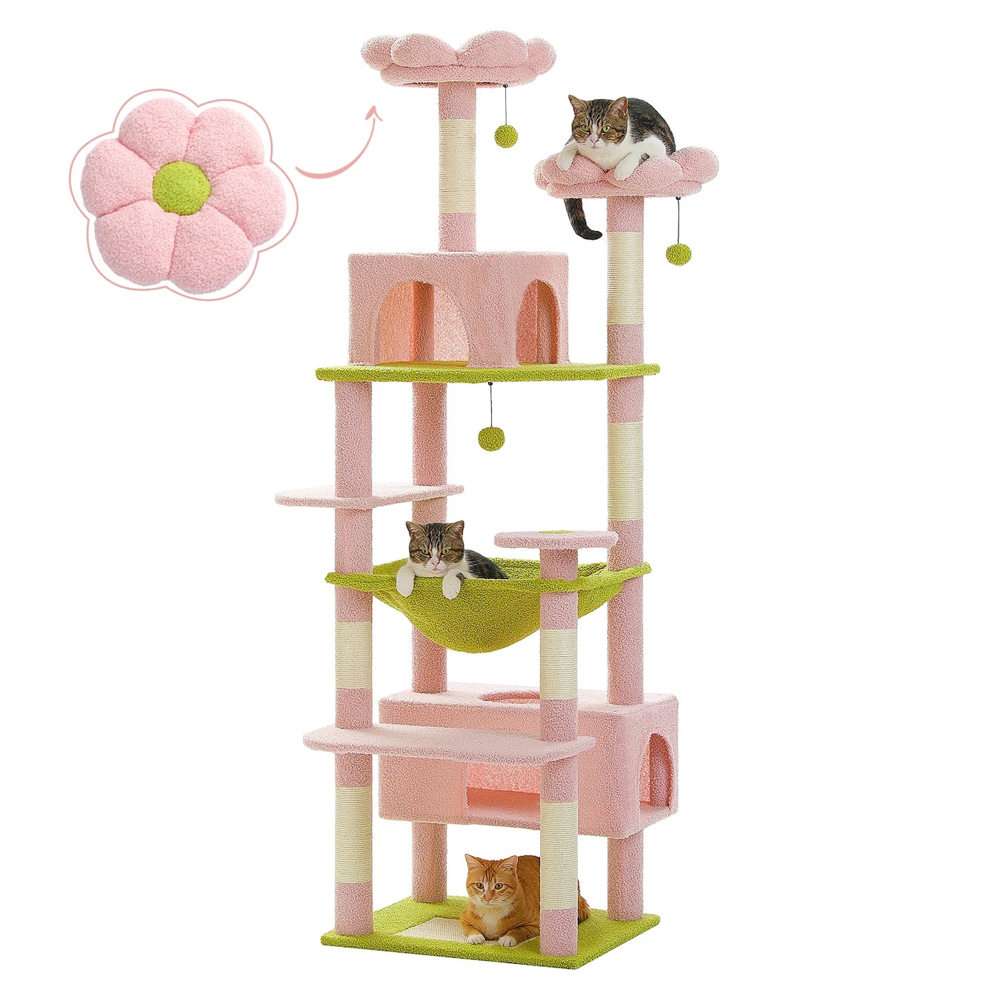 PEQULTI Multi Level Cat Tree Tower Scratching Posts Hammock Condo