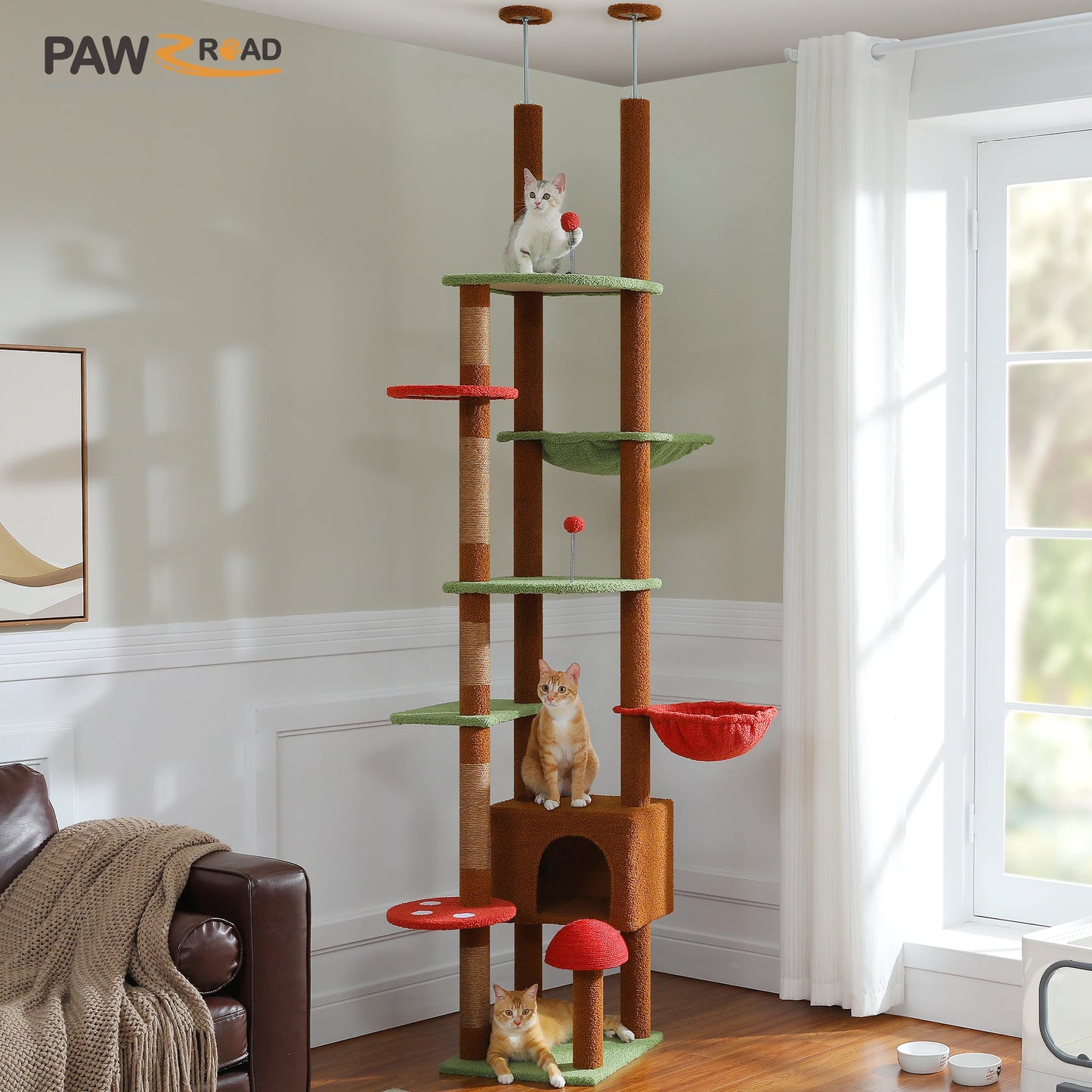PETEPELACN Cat Tree Floor To Ceiling Tower With Adjustable Height Condo Hammock